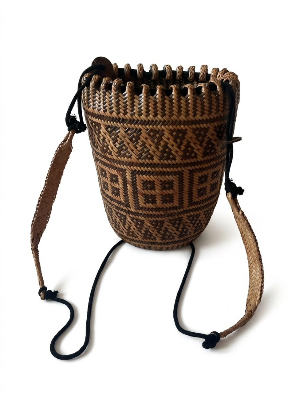 Vintage Woven Rattan Basket Backpack Straw Bucket Bag Boho Purse Summer Festival